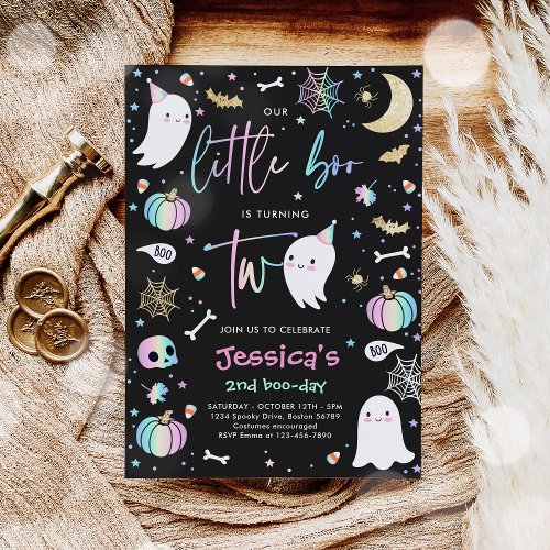 Little Boo Cute Pink Ghost 2nd Birthday Party Invitation