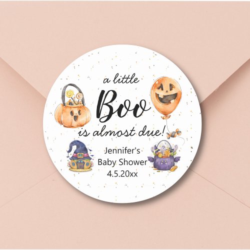 little boo cute watercolor halloween baby shower classic round sticker