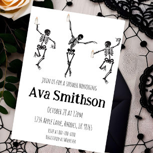 Little Boo Dancing Skeletons Black White Halloween Invitation