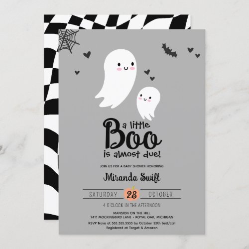 Little Boo Due Ghost Neutral Halloween Baby Shower Invitation