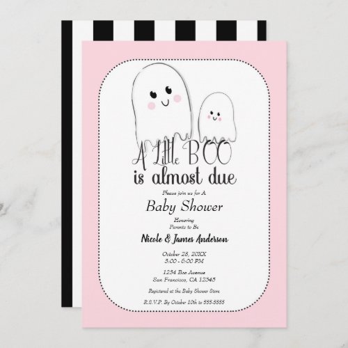 Little BOO Due Halloween Ghost Pink Baby Shower   Invitation