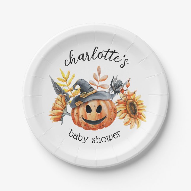 Little Boo Fall Autumn Pumpkin Baby Shower Paper Plates (Front)