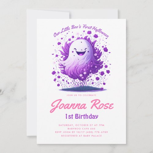 Little Boo First Halloween Baby Birthday Modern Invitation