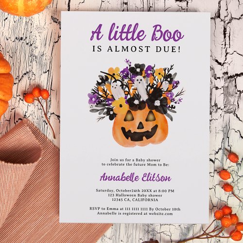 Little boo floral pumpkin Halloween baby shower Invitation