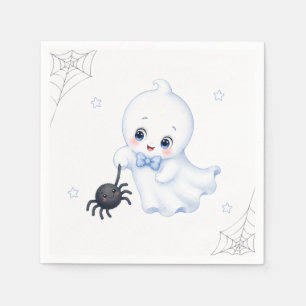 Little Boo Ghost Blue Halloween Baby Shower Napkins
