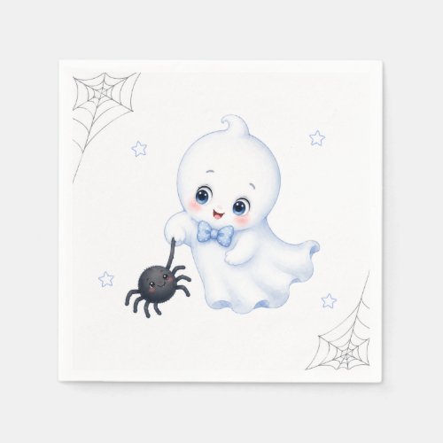 Little Boo Ghost | Blue Halloween Baby Shower  Napkins