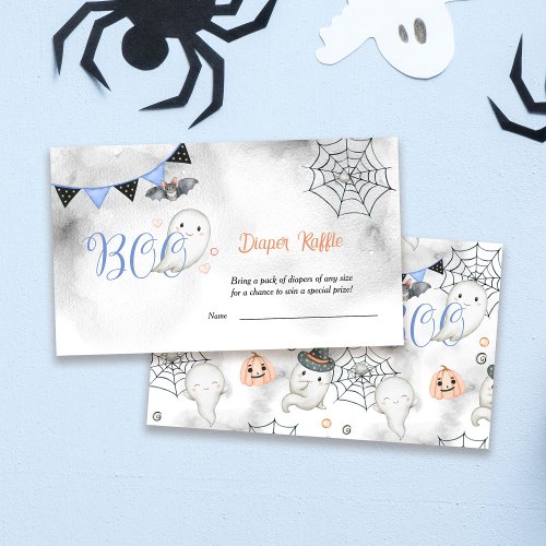 Little Boo Ghost Boy Baby Shower Diaper Raffle Enclosure Card