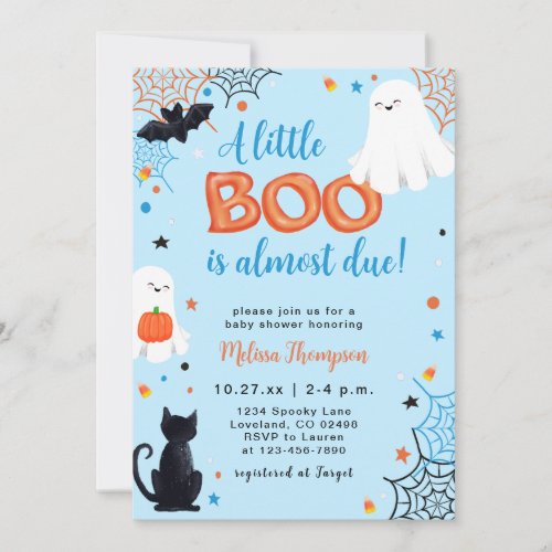  Little Boo Ghost Boy Halloween Baby Shower Invitation