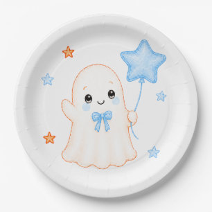 Little Boo Ghost Boy Halloween Baby Shower Paper Plates