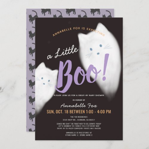 Little Boo Ghost Cat Drive_by Baby Shower Invitation