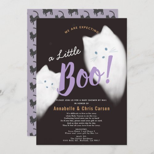 Little Boo Ghost Cat Halloween Baby Shower by Mail Invitation