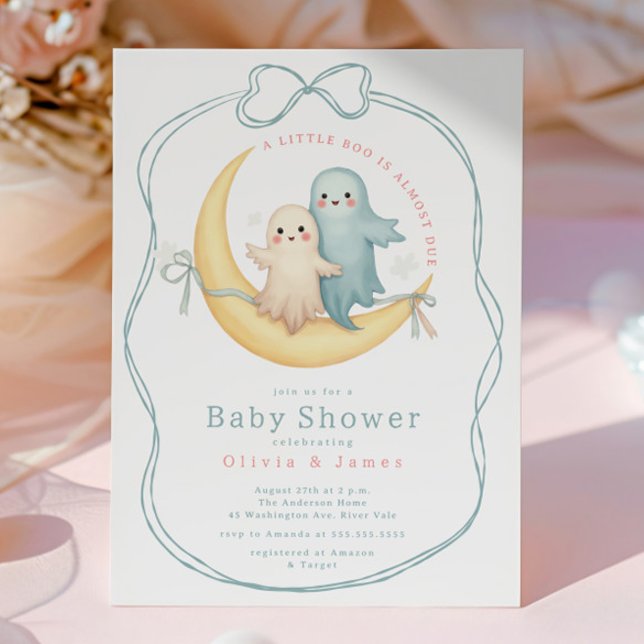 Little Boo Ghost Couple Baby Shower  Invitation (Creator Uploaded)