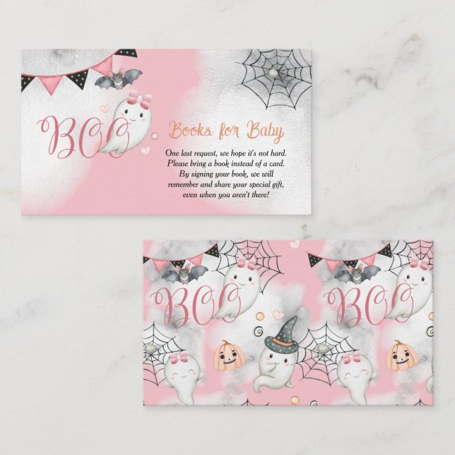 Little Boo Ghost Girl Baby Shower Books for Baby Enclosure Card (Front/Back)