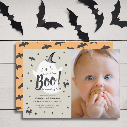 Little Boo Ghost Halloween 1st Birthday Photo Invitation