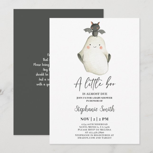 Little Boo Ghost Halloween Baby Shower Invitation (Front/Back)