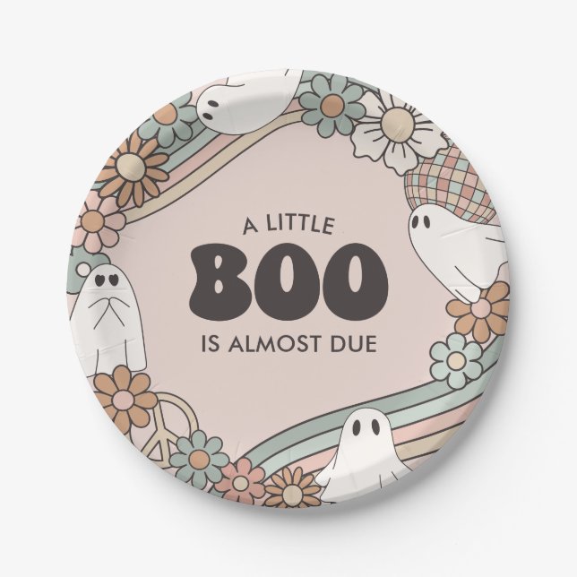 Little Boo Ghost Halloween Baby Shower Paper Plates (Front)