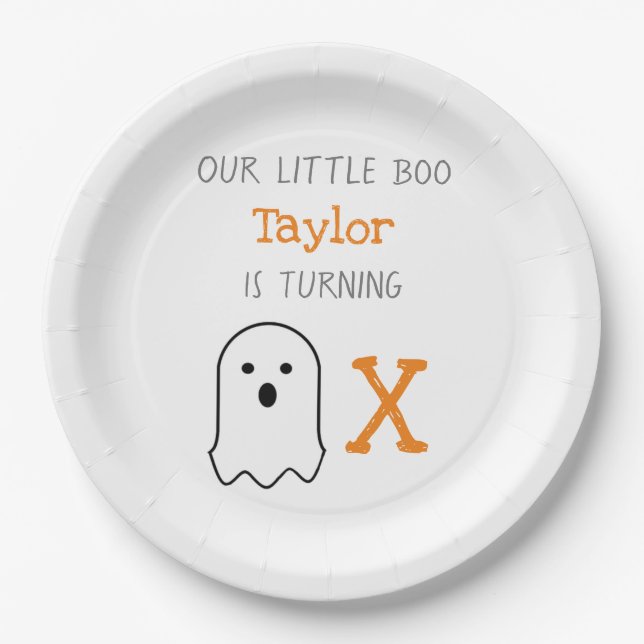 Little Boo Ghost Halloween Birthday Paper Plates (Front)