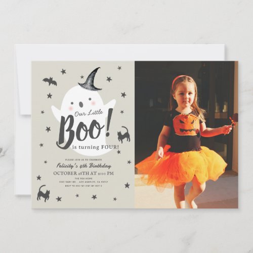 Little Boo Ghost Halloween Birthday Photo Invitation