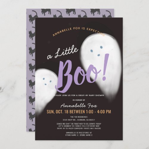 Little Boo Ghost Halloween Drive_by Baby Shower Invitation