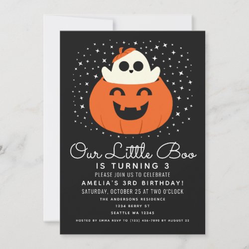 Little Boo Ghost Halloween Kids Birthday Invitation