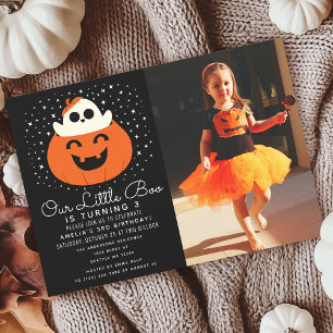 Little Boo Ghost Halloween Kids Birthday Photo Invitation