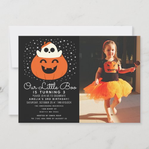 Little Boo Ghost Halloween Kids Birthday Photo Invitation