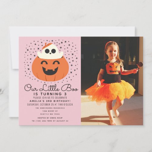 Little Boo Ghost Halloween Kids Birthday Photo Invitation