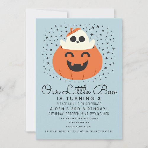 Little Boo Ghost Halloween Kids Blue Birthday Invitation