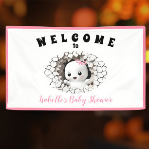 Little Boo Ghost Halloween Pink Baby Shower Banner