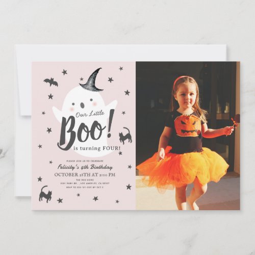 Little Boo Ghost Halloween Pink Birthday Photo Invitation