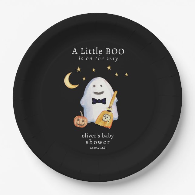 Little Boo Ghost Hollaween Baby Shower  Paper Plates (Front)