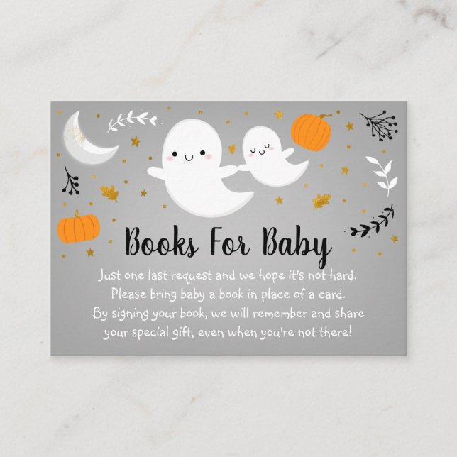 Little Boo Ghost Neutral Baby Shower Book Request Enclosure Card (Front)