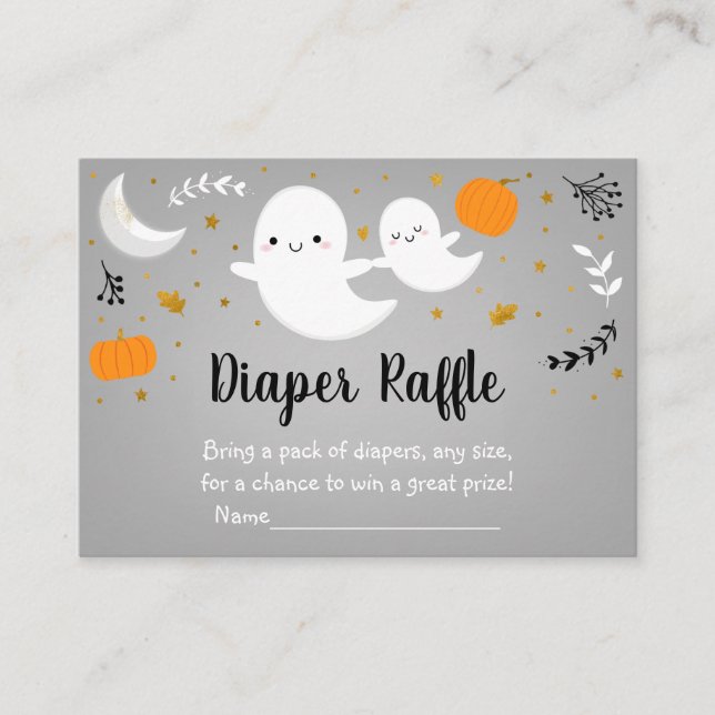 Little Boo Ghost Neutral Baby Shower Diaper Raffle Enclosure Card (Front)