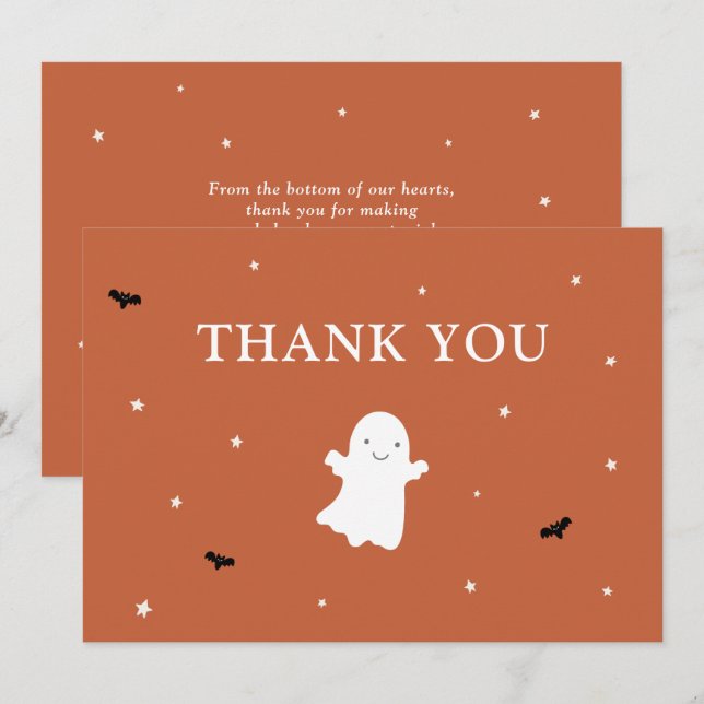 Little Boo Ghost Orange Baby Shower Thank You (Front/Back)