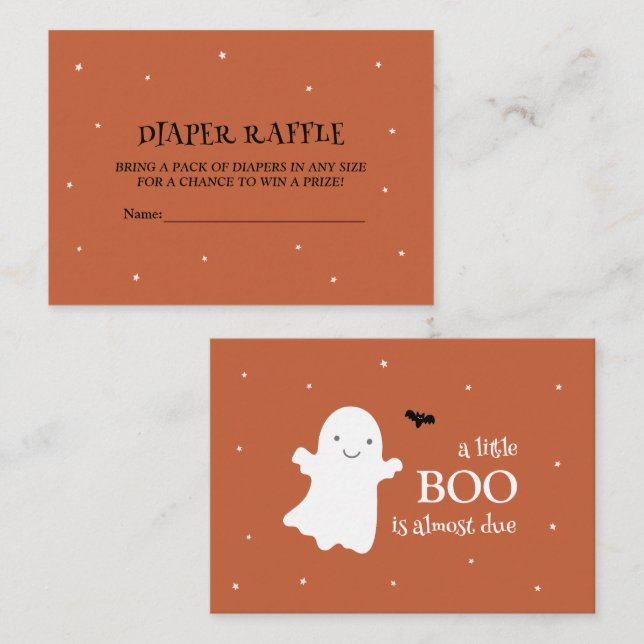 Little Boo Ghost Orange Diaper Raffle Enclosure Card (Front/Back)