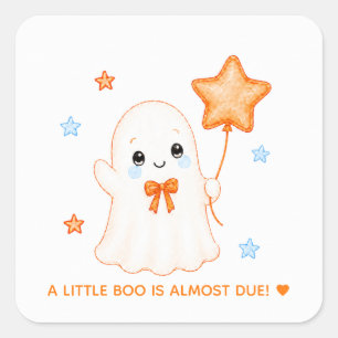 Little Boo Ghost Orange Halloween Baby Shower Square Sticker