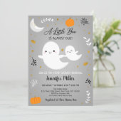 Little Boo Ghost Pumpkin Gold Baby Shower Invitation (Standing Front)