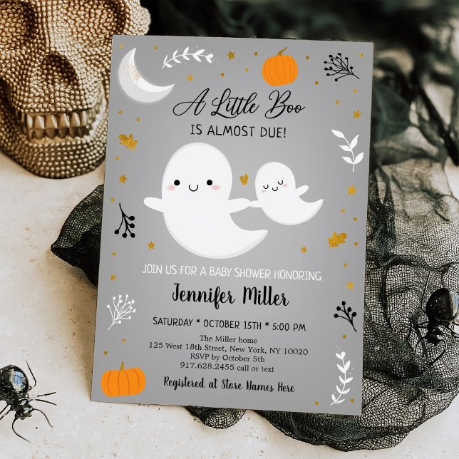 Little Boo Ghost Pumpkin Gold Baby Shower Invitation (Creator Uploaded)
