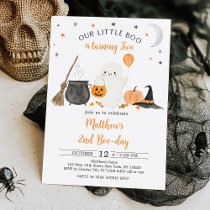 Little Boo Ghost Pumpkin Halloween 2nd Birthday Invitation