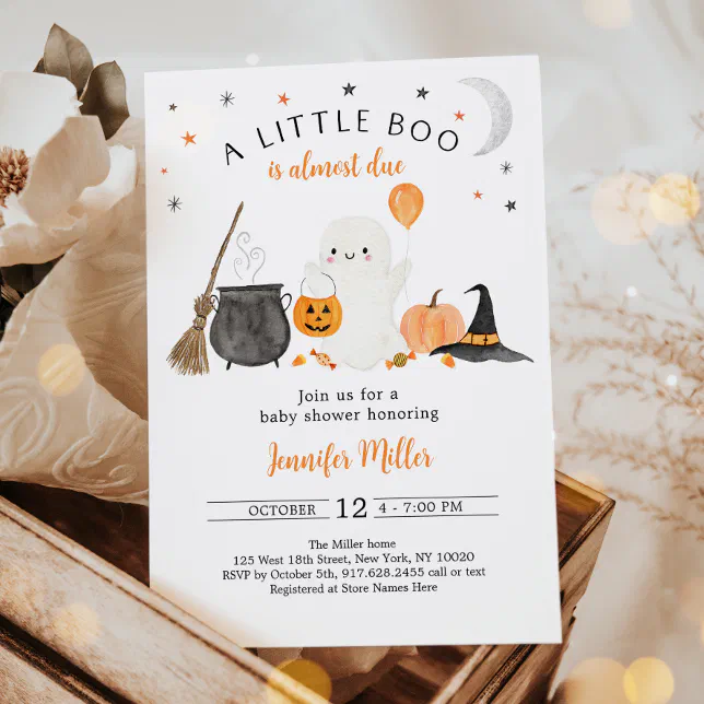 Little Boo Ghost Pumpkin Halloween Baby Shower Invitation | Zazzle