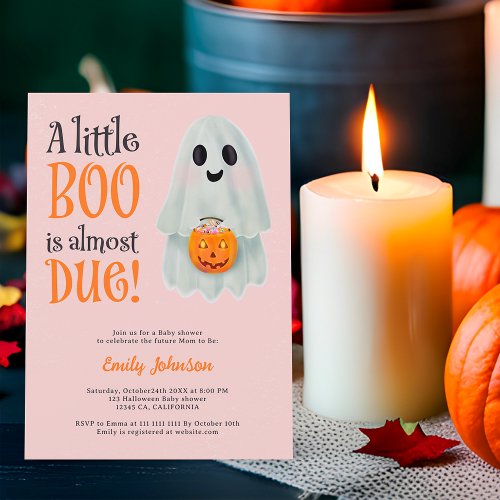 Little boo ghost pumpkin Halloween baby shower Invitation