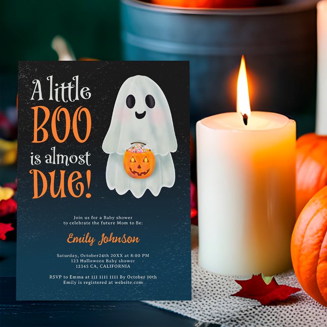 Little boo ghost pumpkin Halloween baby shower Invitation (Little boo ghost pumpkin Halloween baby shower Invitation on blue)