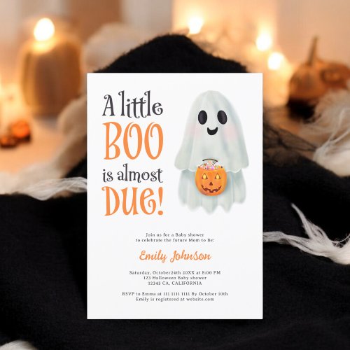 Little boo ghost pumpkin Halloween baby shower Invitation