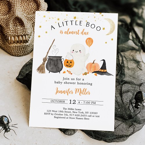 Little Boo Ghost Pumpkin Halloween Baby Shower Invitation