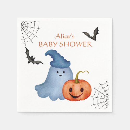 Little Boo Ghost Pumpkin Halloween Baby Shower Napkins