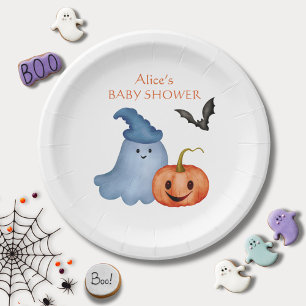 Little Boo Ghost Pumpkin Halloween Baby Shower Paper Plates