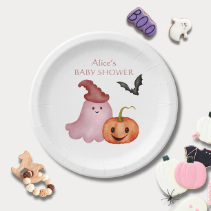 Little Boo Ghost Pumpkin Halloween Baby Shower Paper Plates