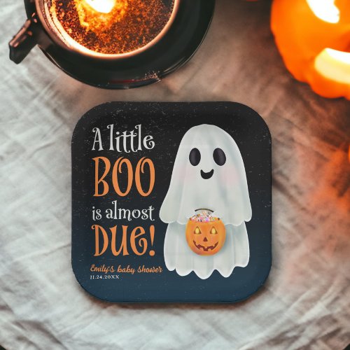 Little boo ghost pumpkin Halloween baby shower Paper Plates