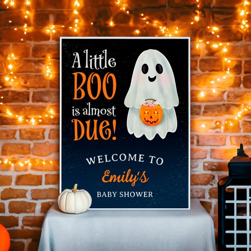 Little boo ghost pumpkin Halloween baby shower Poster
