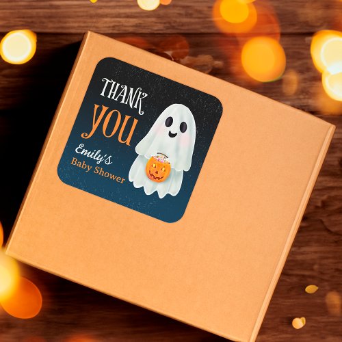 Little boo ghost pumpkin Halloween baby shower Square Sticker